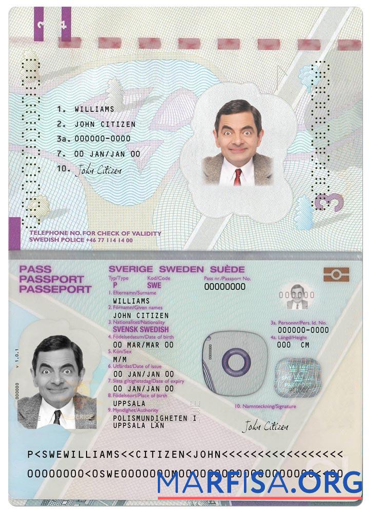 Printable Sweden passport version 2 example